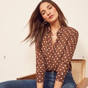 Reformation brown and cream Violet Blouse